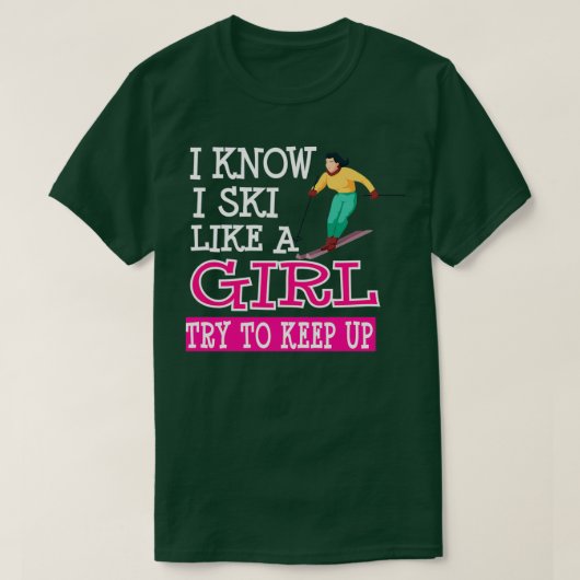 女の子がスキーをする保と知る Tシャツ (デザイン正面)