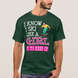 女の子がスキーをする保と知る Tシャツ