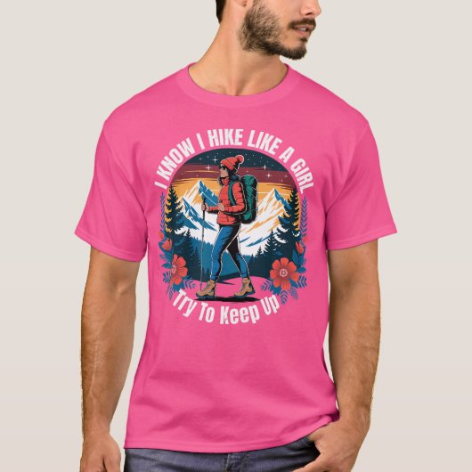 女の子がハイキングをしてハイク保するおもしろい Tシャツ (正面)