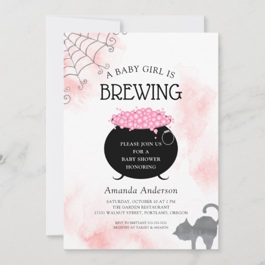 女の子がハロウィーンの赤ちゃんシャワーを浴びる 招待状 (正面)