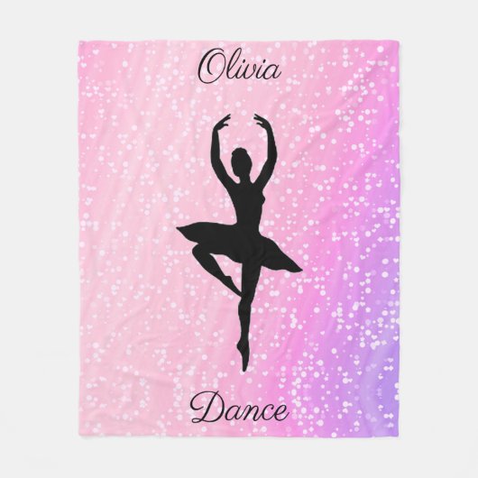 女の子がピンクと紫のハートと星を踊る フリースブランケット (正面)