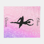 女の子がピンクと紫のハートと星を踊る フリースブランケット (正面(横))