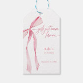 女の子がピンクの弓を1つ回したい1歳の誕生日 ギフトタグ (正面)