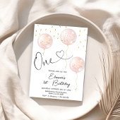 女の子がピンクの風船を振りかける1st誕生日 招待状