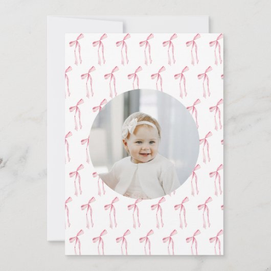 女の子がワンボウ写真1歳の誕生日を飾りたい 招待状 (裏面)