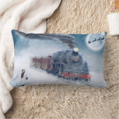 女の子が付いている冬のクリスマスの列車 ランバークッション (ブランケット)