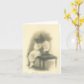 女の子が付いている猫の悔やみや弔慰カード カード (黄色い花)