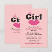 女の子が唇に赤ちゃんシャワーを浴びる 招待状 (正面/裏面)