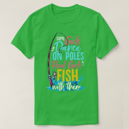女の子が女の子を実在釣るために棒で踊る Tシャツ (デザイン正面)