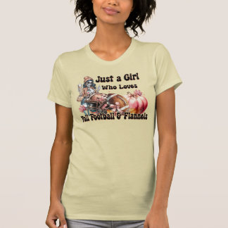 女の子が好きな秋のフットボール フランネル Tシャツ