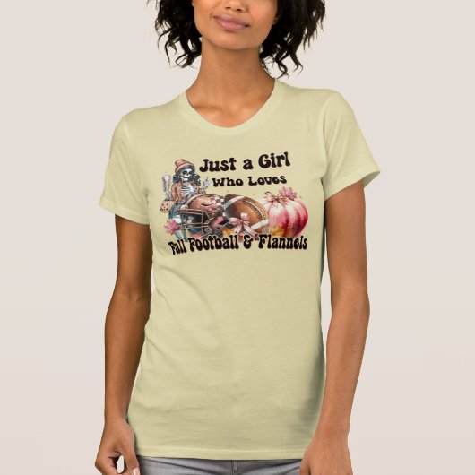 女の子が好きな秋のフットボール フランネル Tシャツ (正面)