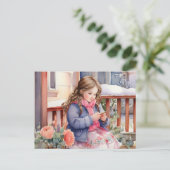 女の子が工作している ポストカード (スタンド正面)