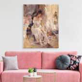 女の子が彼女のストッキングを着て(Berthe Morisot) キャンバスプリント (インサイチュ (リビング))