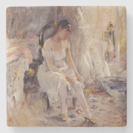 女の子が彼女のストッキングを着て(Berthe Morisot) ストーンコースター