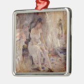 女の子が彼女のストッキングを着て(Berthe Morisot) メタルオーナメント (左)