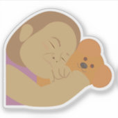 女の子が熊を抱きしめる シール (正面)