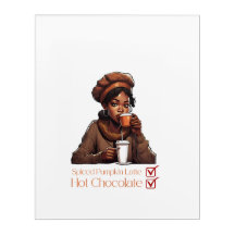 女の子が熱いチョコロットと秋のコーヒーを飲む