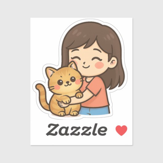 女の子が猫を抱きしめている シール (シート)