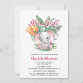 女の子が生まれました！トロピカルベイビーゾウのベビーシャワー 招待状 (正面)