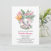 女の子が生まれました！トロピカルベイビーゾウのベビーシャワー 招待状 (スタンド正面)