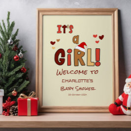 女の子が生まれる！クリスマスのベイビーシャワーのウェルカムサイン ポスター