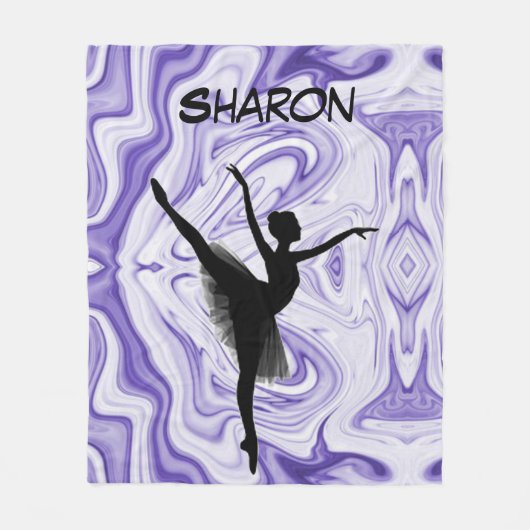 女の子が白と紫の渦巻きを踊る フリースブランケット (正面)