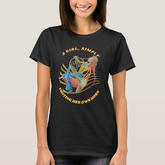 女の子が自分のホルンTシャツを単に引っ張る Tシャツ (正面)