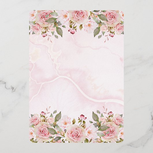女の子が花を咲かせるピンクのフローラのシャワー 箔招待状 (裏面)