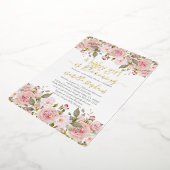 女の子が花を咲かせるピンクのフローラのシャワー 箔招待状 (回転した状態)