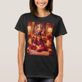 女の子が象の像の前に座る Tシャツ (正面)