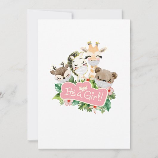 女の子が赤ん坊のシャワーを浴びる | Safariの友だち 招待状 (裏面)