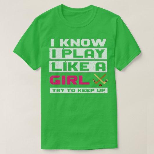 女の子が遊アイスホッケを上げようとす保るのを知っている Tシャツ (デザイン正面)
