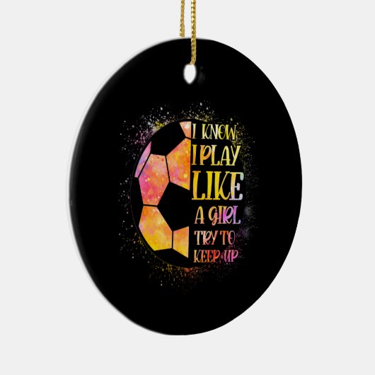 女の子が遊サッカーを盛り上げようとするのが保好きだ セラミックオーナメント (右)