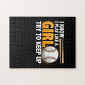 女の子が遊ソフトボールを上げようとするの保が好き知っている ジグソーパズル (横)