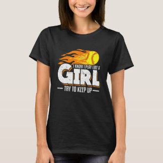 女の子が遊ソフトボールを上げようとするの保が好き知っている Tシャツ