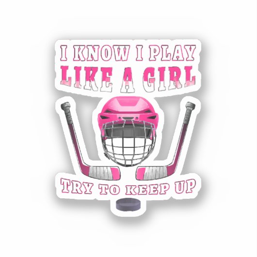 女の子が遊ホッケーを始め保てる シール (正面)