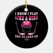 女の子が遊ホッケーを始め保てる セラミックオーナメント (裏面)