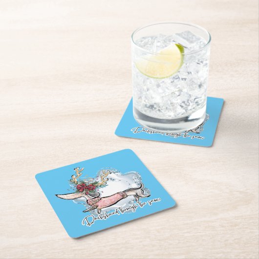 女の子が雪の中をダシュント スクエアペーパーコースター (インサイチュ)