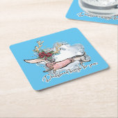 女の子が雪の中をダシュント スクエアペーパーコースター (アングル)