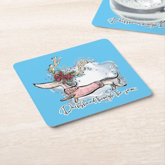 女の子が雪の中をダシュント スクエアペーパーコースター (アングル)