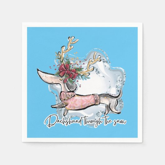 女の子が雪の中をダシュント スタンダードカクテルナプキン (正面)