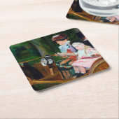 女の子が馬車に乗ってメアリー・カッサット スクエアペーパーコースター (アングル)