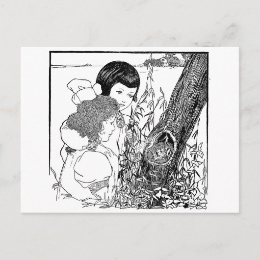 女の子が鳥の巣を見つけた ポストカード (正面)