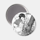 女の子が鳥の巣を見つけた マグネット (正面/裏面)