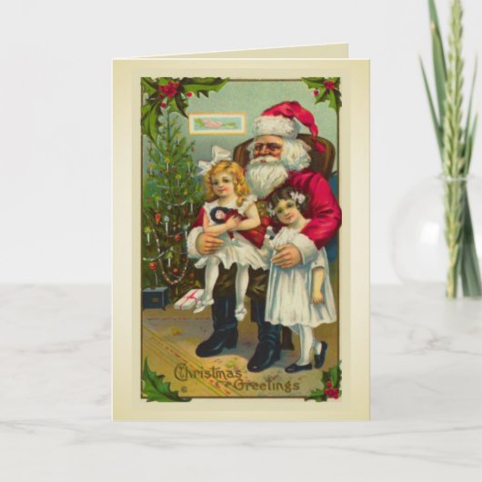 女の子が2人いるサンタ シーズンカード (正面)
