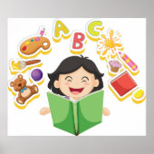 女の子がABCの文字とおもちゃを読みながら学ぶ ポスター (正面)