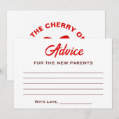 女の子さくらんぼ上ベビシャワーレッドコケットボウ アドバイスカード (正面/裏面)