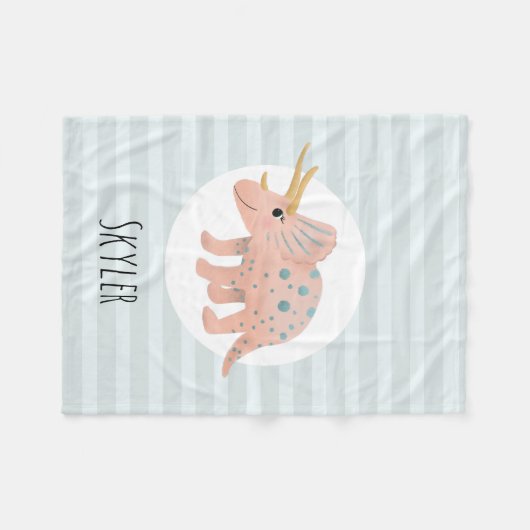 女の子たちがかわいいモダンピンクのトリケラトップス恐竜の子どもたち フリースブランケット (正面(横))