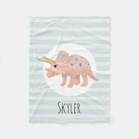 女の子たちがかわいいモダンピンクのトリケラトップス恐竜の子どもたち フリースブランケット (正面)