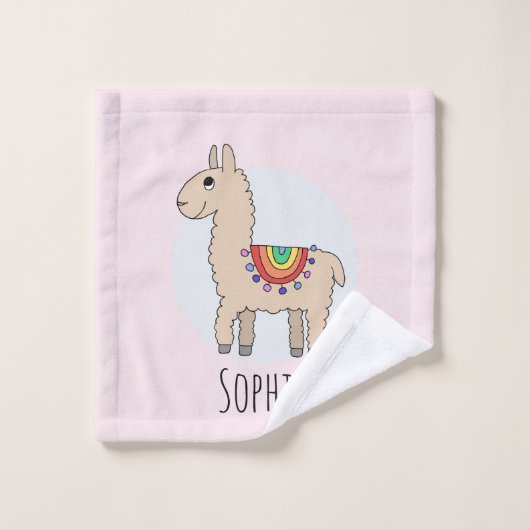 女の子たちがかわいいレインボーラマの漫画で子どもの名前を挙げる バスタオルセット (ウォッシュタオル)